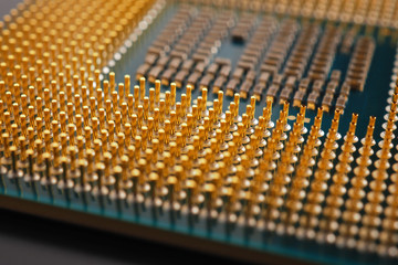 Processor microprocessor computer or laptop close-up. Dark background or wallpaper. Reduced contrast. Macro