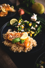 Mediterranean Lemon Crusted Fish over Rice with Mango Peanut Salad