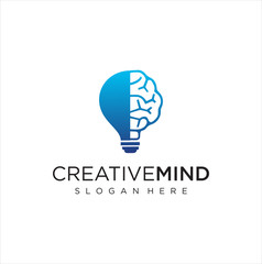 Brain Bulb Logo Design . Idea creative light bulb logo . Smart bulb tech logo icon . Bulb digital logo technology Idea