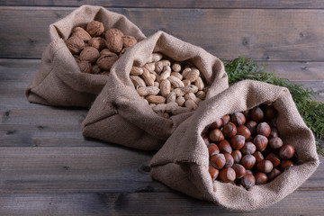 different nuts in small bags.