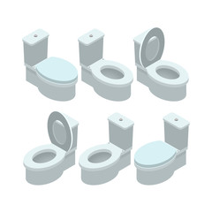 Isometric toilet. Collection of sanitary ware. Vector illustration isolated on a white background.