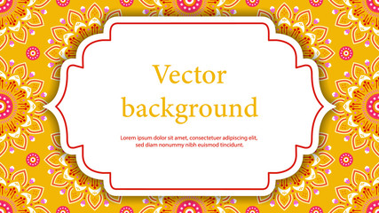 Indian ornamental background illustration with place for text. Floral mandala