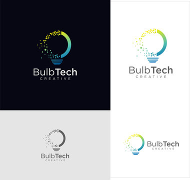 Smart bulb tech logo icon . Idea creative light bulb logo . Bulb digital logo technology Idea .Bulb Logo Design Colorfull . 
