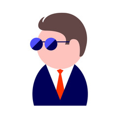 Drawing of a modern business man in sunglasses, a suit and tie. Vector isolated illustration in flat style for icon or symbol.