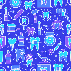 Stomatology seamless pattern in colored line style