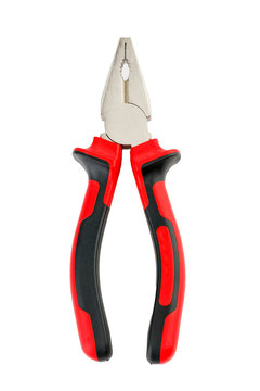 The pliers are red and black on a white background