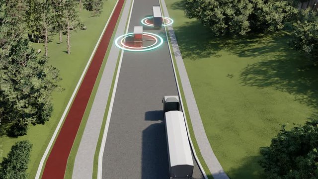 Autopilot truck gps. Driverless vehicle. illustration network. Gps navigation transportation. Abstract illustration. Smart car interior. Future concept illustration. 4k