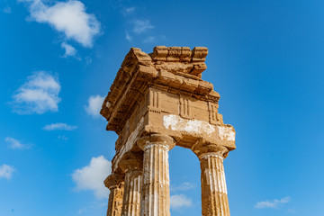 Temple of Dioscuri (Castor and Pollux). Famous ancient ruins in Valley of Temples, Agrigento, Sicily, Italy.