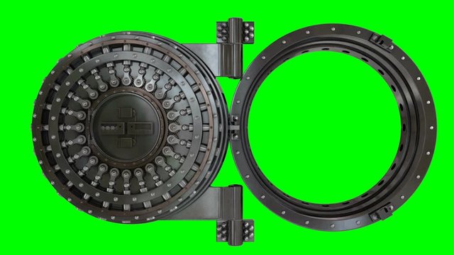 Render of the vault door. video. 3D Green background isolated