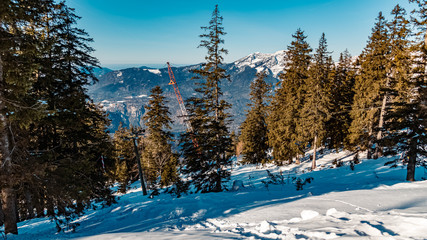 Beautiful winter wonderland at the famous Predigtstuhl, Bad Reichenhall, Bavaria, Germany