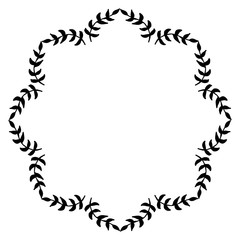 Round frame of decorative black branches on white background. Isolated vector frame for your design.