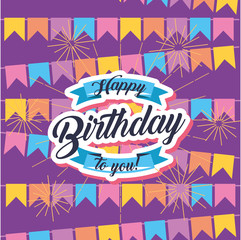 happy birthday celebration card with garlands hanging