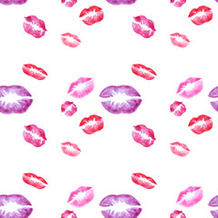 Watercolor seamless pattern with female lips.