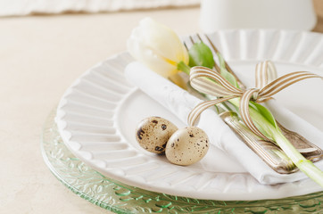 Easter table setting, Place setting for Easter Holiday.
