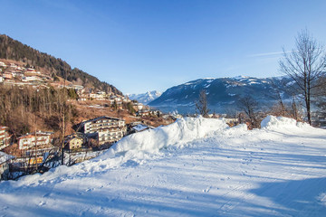 Winter landscape of free space and snowflakes 