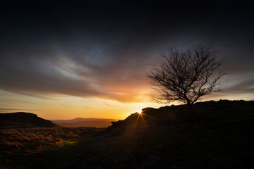 Sunset over the rugged Brecon Beacons National Park in South Wales, UK