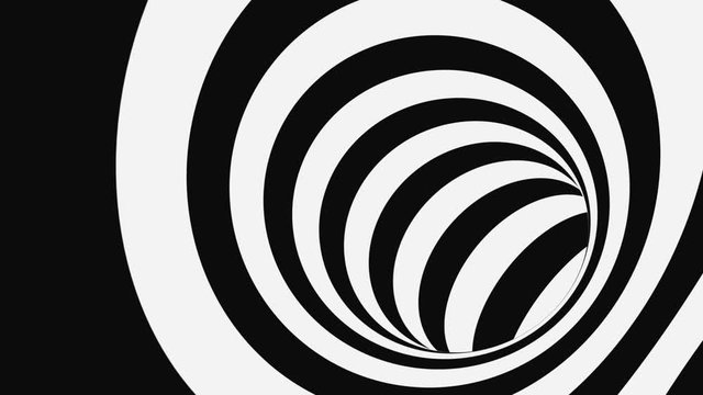 Black and white psychedelic optical illusion. Abstract hypnotic animated background. Spiral geometric looping monochrome wallpaper