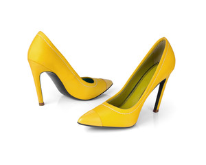 Yellow High Heel Shoes Isolated On White Background