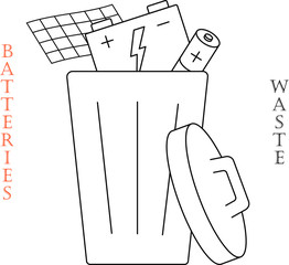 Recyclable batteries icon. Varieties of chargers. Waste recycling. Garbage sorting. Eco friendly.