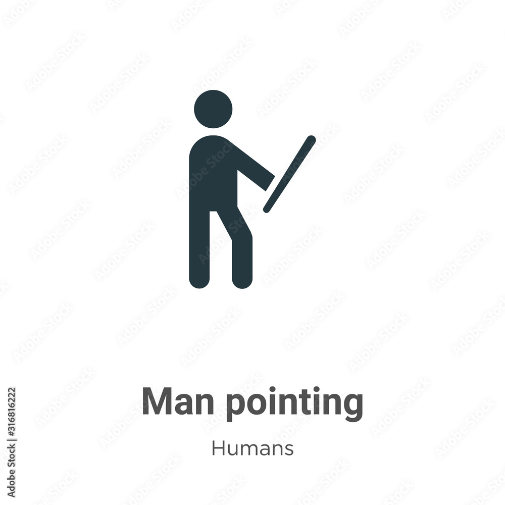 Poster man pointing glyph icon vector on white background. flat vector man pointing icon symbol sign from m