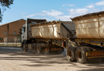 Riebeeck West, Western Cape, South Africa, December 2019. Grain lorry with a trailer.