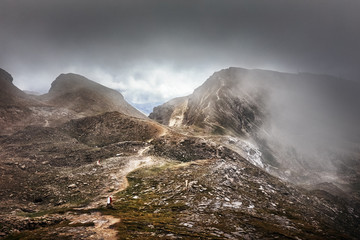 Hiking Trail in the Fog, Austrian Alps near Grossglockner
