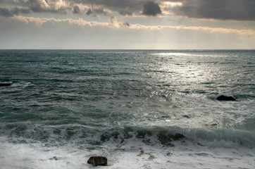 Fototapeta na wymiar Surf on the Black Sea in winter