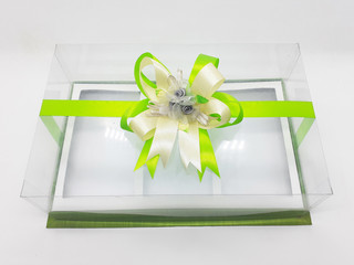 Luxury Elegant Colorful Gift Box with Yellow Green Ribbon in White Isolated Background