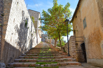 Castelcivita, Italy. A narrow street between the old houses of a medieval village