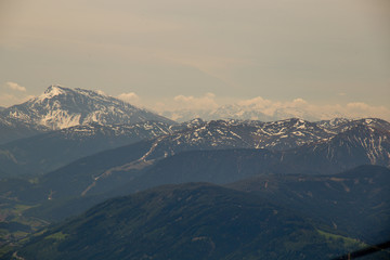 Fototapeta na wymiar Beautiful view from the top of the mountain (Innsbruck city). Innsbruck, Tyrol, Austria