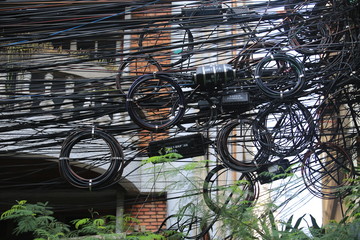 wires and electrical cables in the city corner