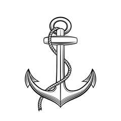 Anchor vector illustration in vintage style. Isolated on white