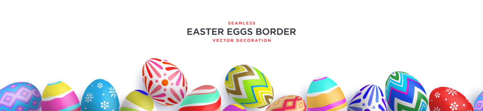 Colorful painted Easter eggs seamless border frame vector decoration template