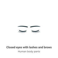 Closed eyes with lashes and brows glyph icon vector on white background. Flat vector closed eyes with lashes and brows icon symbol sign from modern human body parts collection for mobile concept and