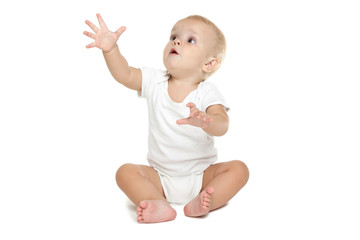 Beautiful little boy in clothing isolated on white background