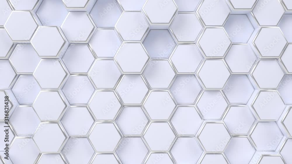 Poster hexagonal moving looping background. animated hexagons, honeycomb pattern. 3d render motion graphics