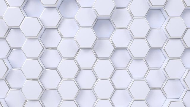 Hexagonal moving looping background. Animated hexagons, honeycomb pattern. 3d render motion graphics.