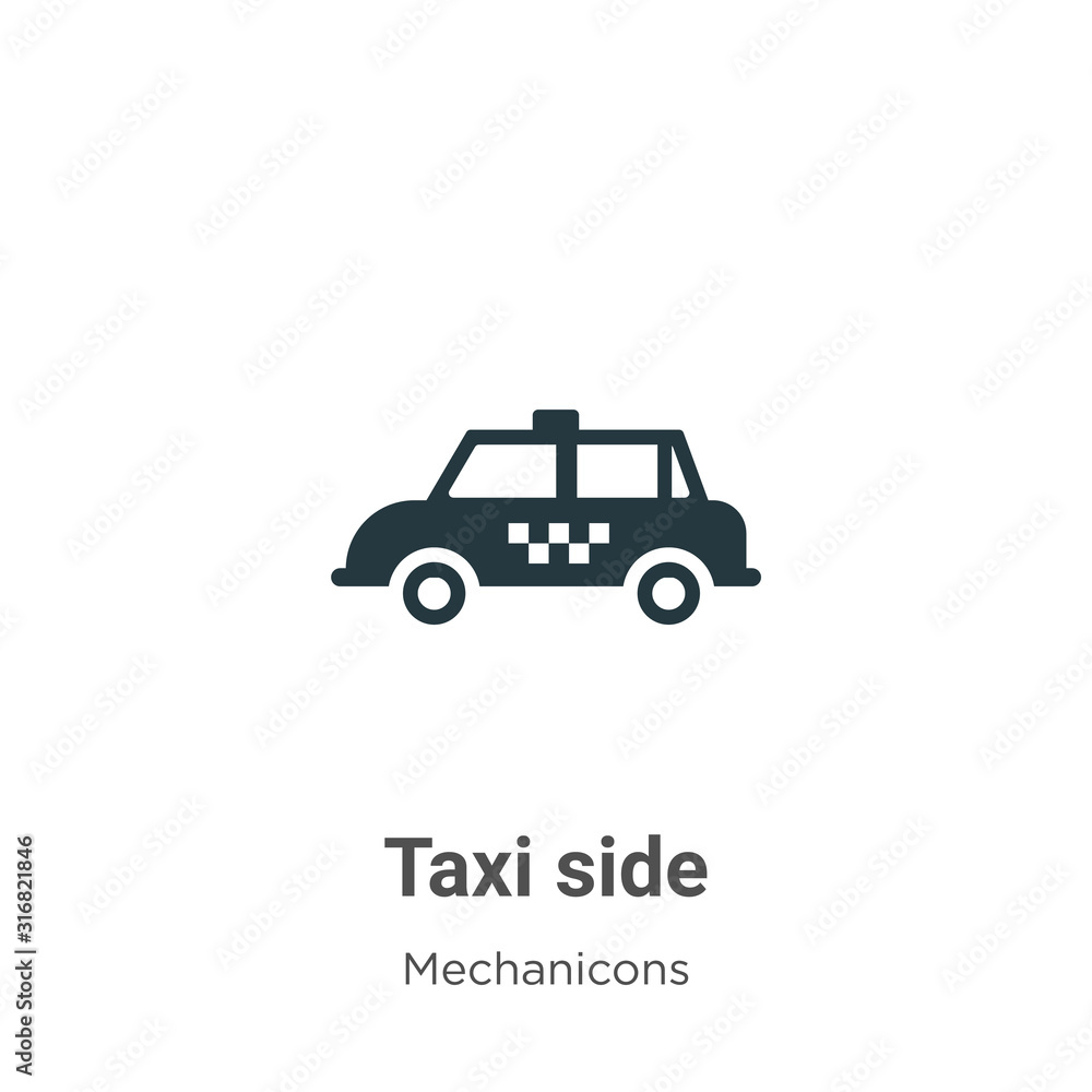 Poster taxi side glyph icon vector on white background. flat vector taxi side icon symbol sign from modern 