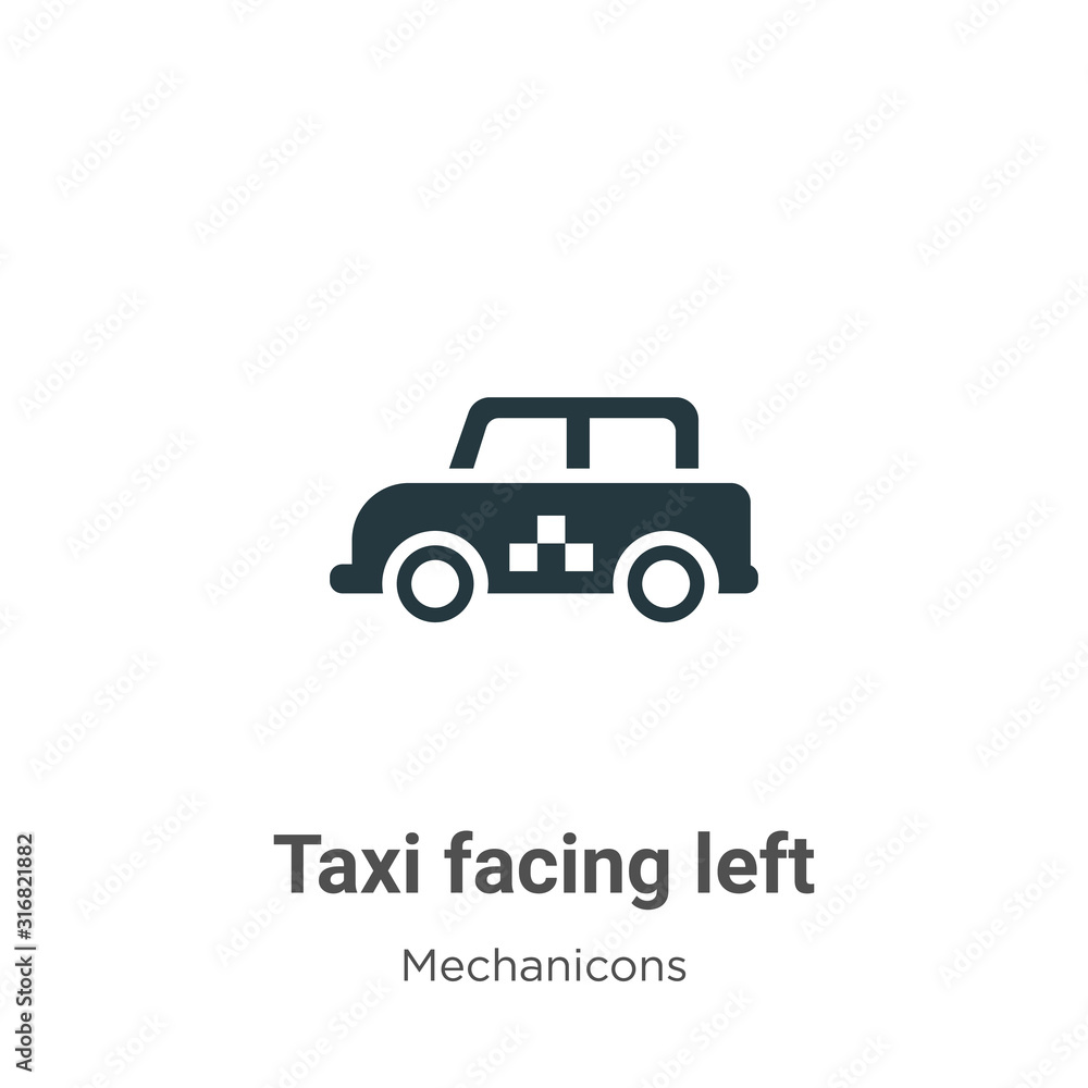 Poster taxi facing left glyph icon vector on white background. flat vector taxi facing left icon symbol sig