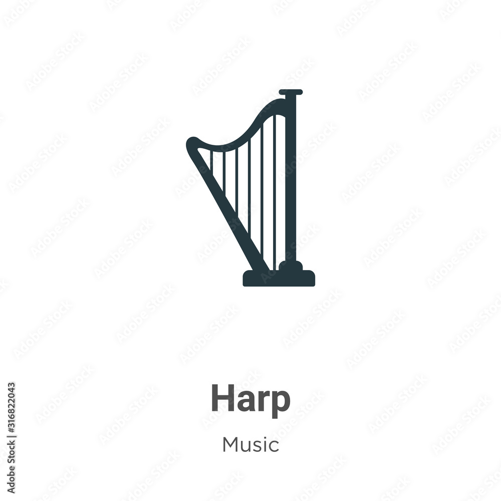 Poster harp glyph icon vector on white background. flat vector harp icon symbol sign from modern music coll