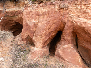 landscape with sandstone cliff fragments on blurred background