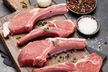 Lamb ribs cooking. Raw rack of lamb