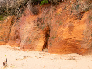 landscape with sandstone cliff fragments on blurred background