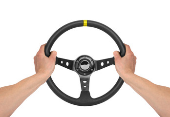 Hands on steering wheel isolated