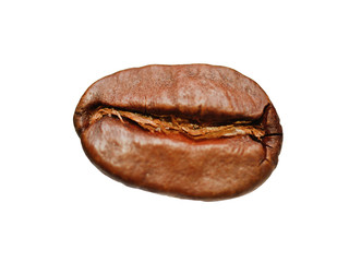 Roasted coffee beans, close-up on a white background