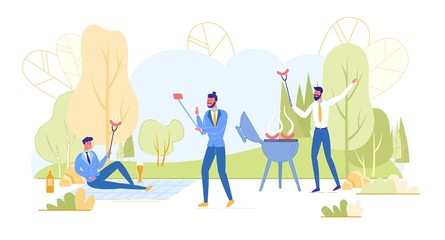 Businessmen Having Bbq Party Relaxation Outdoors