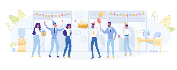 Happy Business Team Celebrating Birthday in Office