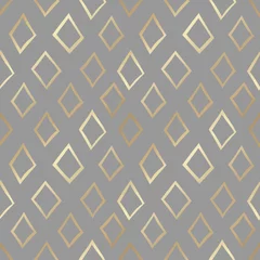 Foto op Plexiglas Goud geometrisch abstract Modern naadloos patroon met diamantvormen op grijze achtergrond. Eenvoudige vectorachtergrond met gouden folieeffect. Hedendaagse abstracte textuur voor stoffenprint of inpakpapier.
