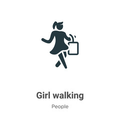 Fototapeta na wymiar Girl walking glyph icon vector on white background. Flat vector girl walking icon symbol sign from modern people collection for mobile concept and web apps design.