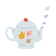 Porcelain teapot isolated on white background. Decorative kitchen utensil, household ceramic drinkware for tea ceremony. Flat cartoon vector illustration, simple vector drawing in hygge style